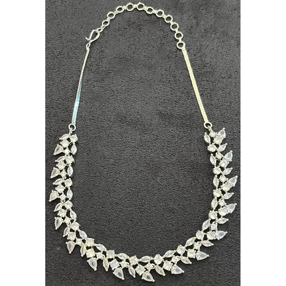 Indian Silver-Tone Cubic Zirconia Necklace